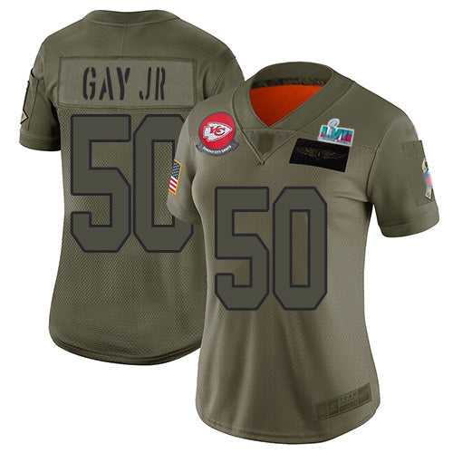 Nike Kansas City Chiefs #50 Willie Gay Jr. Camo Super Bowl LVII Patch Women's Stitched NFL Limited 2019 Salute To Service Jersey Womens