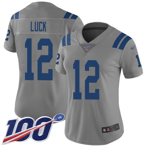 Nike Indianapolis Colts #12 Andrew Luck Gray Women's Stitched NFL Limited Inverted Legend 100th Season Jersey Womens