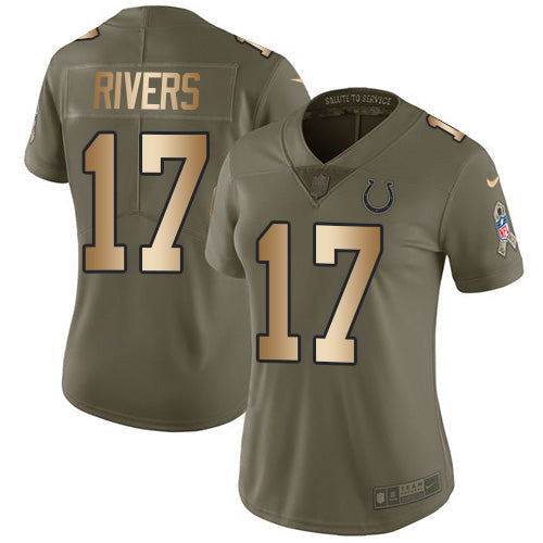 Nike Indianapolis Colts #17 Philip Rivers Olive/Gold Women's Stitched NFL Limited 2017 Salute To Service Jersey Womens