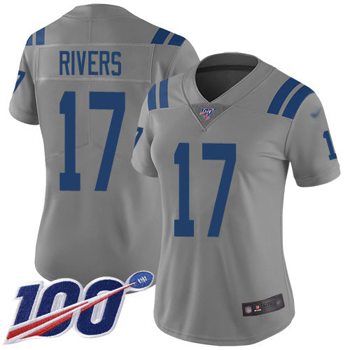 Nike Indianapolis Colts #17 Philip Rivers Gray Women's Stitched NFL Limited Inverted Legend 100th Season Jersey Womens
