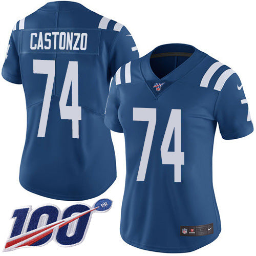Nike Indianapolis Colts #74 Anthony Castonzo Royal Blue Team Color Women's Stitched NFL 100th Season Vapor Untouchable Limited Jersey Womens