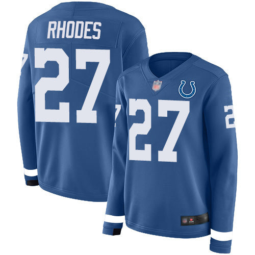 Nike Indianapolis Colts #27 Xavier Rhodes Royal Blue Team Color Women's Stitched NFL Limited Therma Long Sleeve Jersey Womens