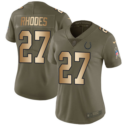 Nike Indianapolis Colts #27 Xavier Rhodes Olive/Gold Women's Stitched NFL Limited 2017 Salute To Service Jersey Womens