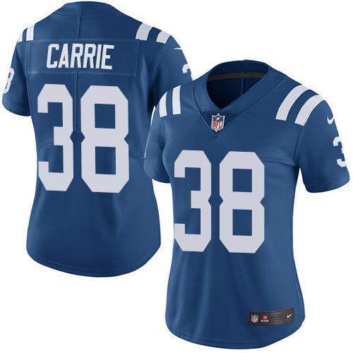 Nike Indianapolis Colts #38 T.J. Carrie Royal Blue Team Color Women's Stitched NFL Vapor Untouchable Limited Jersey Womens