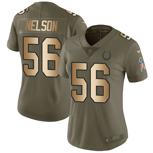 Nike Indianapolis Colts #56 Quenton Nelson Olive/Gold Women's Stitched NFL Limited 2017 Salute to Service Jersey Womens