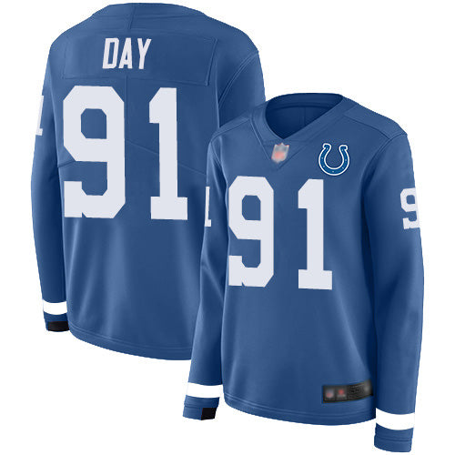 Nike Indianapolis Colts #91 Sheldon Day Royal Blue Team Color Women's Stitched NFL Limited Therma Long Sleeve Jersey Womens