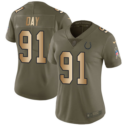 Nike Indianapolis Colts #91 Sheldon Day Olive/Gold Women's Stitched NFL Limited 2017 Salute To Service Jersey Womens