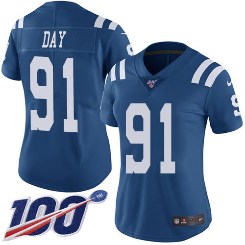 Nike Indianapolis Colts #91 Sheldon Day Royal Blue Women's Stitched NFL Limited Rush 100th Season Jersey Womens