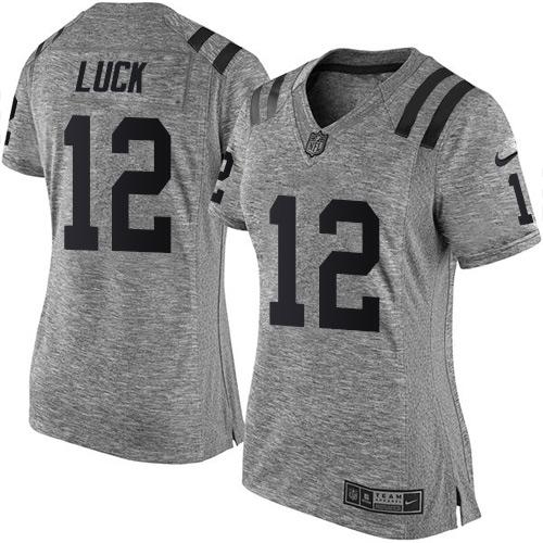 Nike Indianapolis Colts #12 Andrew Luck Gray Women's Stitched NFL Limited Gridiron Gray Jersey Womens