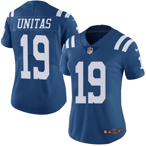 Nike Indianapolis Colts #19 Johnny Unitas Royal Blue Women's Stitched NFL Limited Rush Jersey Womens