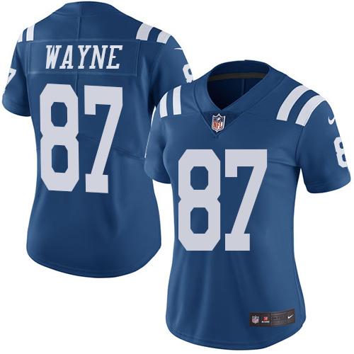 Nike Indianapolis Colts #87 Reggie Wayne Royal Blue Women's Stitched NFL Limited Rush Jersey Womens