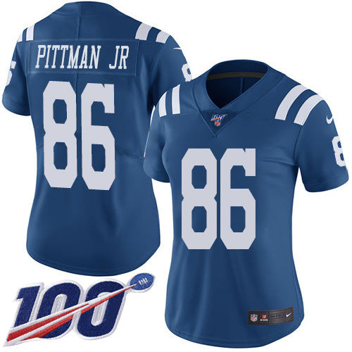 Nike Indianapolis Colts #86 Michael Pittman Jr. Royal Blue Women's Stitched NFL Limited Rush 100th Season Jersey Womens