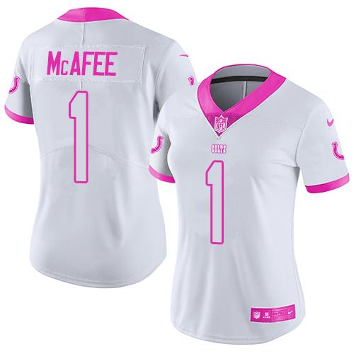 Nike Indianapolis Colts #1 Pat McAfee White/Pink Women's Stitched NFL Limited Rush Fashion Jersey Womens