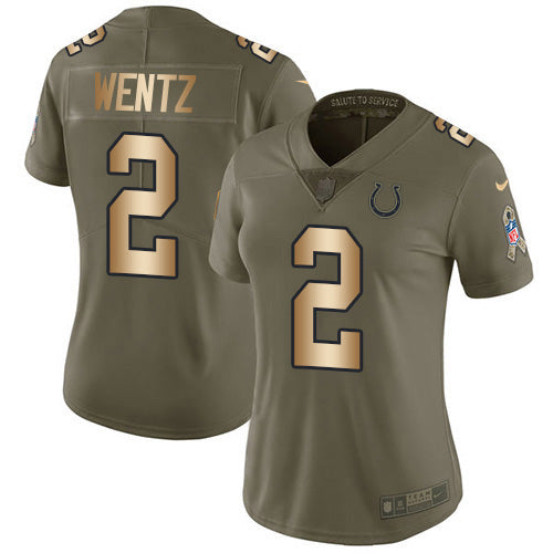 Indianapolis Indianapolis Colts #2 Carson Wentz Olive/Gold Women's Stitched NFL Limited 2017 Salute To Service Jersey Womens