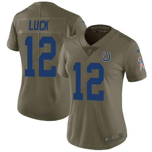 Nike Indianapolis Colts #12 Andrew Luck Olive Women's Stitched NFL Limited 2017 Salute to Service Jersey Womens