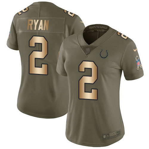 Nike Indianapolis Colts #2 Matt Ryan Olive/Gold Women's Stitched NFL Limited 2017 Salute To Service Jersey Womens