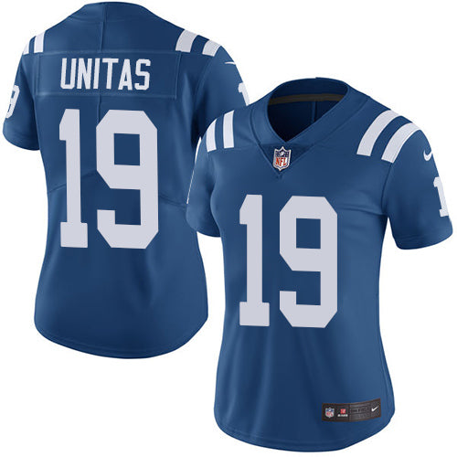 Nike Indianapolis Colts #19 Johnny Unitas Royal Blue Team Color Women's Stitched NFL Vapor Untouchable Limited Jersey Womens