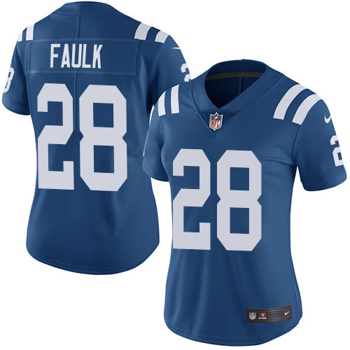 Nike Indianapolis Colts #28 Marshall Faulk Royal Blue Team Color Women's Stitched NFL Vapor Untouchable Limited Jersey Womens