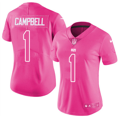 Nike Indianapolis Colts #1 Parris Campbell Pink Women's Stitched NFL Limited Rush Fashion Jersey Womens