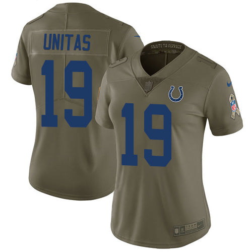 Nike Indianapolis Colts #19 Johnny Unitas Olive Women's Stitched NFL Limited 2017 Salute to Service Jersey Womens