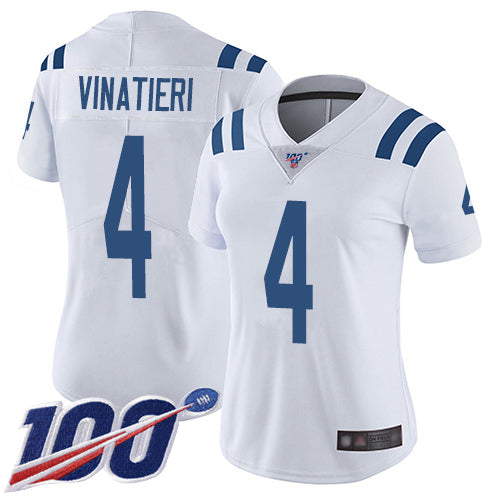 Nike Indianapolis Colts #4 Adam Vinatieri White Women's Stitched NFL 100th Season Vapor Limited Jersey Womens