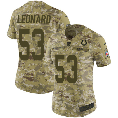 Nike Indianapolis Colts #53 Darius Leonard Camo Women's Stitched NFL Limited 2018 Salute to Service Jersey Womens