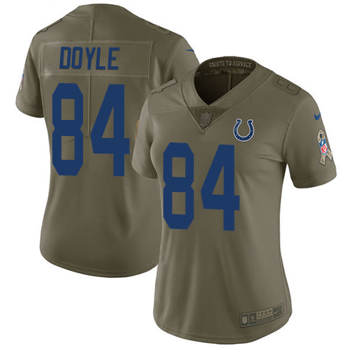 Nike Indianapolis Colts #84 Jack Doyle Olive Women's Stitched NFL Limited 2017 Salute to Service Jersey Womens
