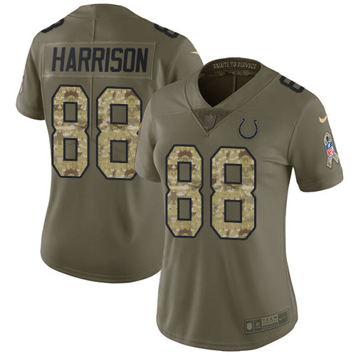 Nike Indianapolis Colts #88 Marvin Harrison Olive/Camo Women's Stitched NFL Limited 2017 Salute to Service Jersey Womens