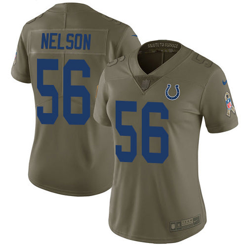 Nike Indianapolis Colts #56 Quenton Nelson Olive Women's Stitched NFL Limited 2017 Salute to Service Jersey Womens