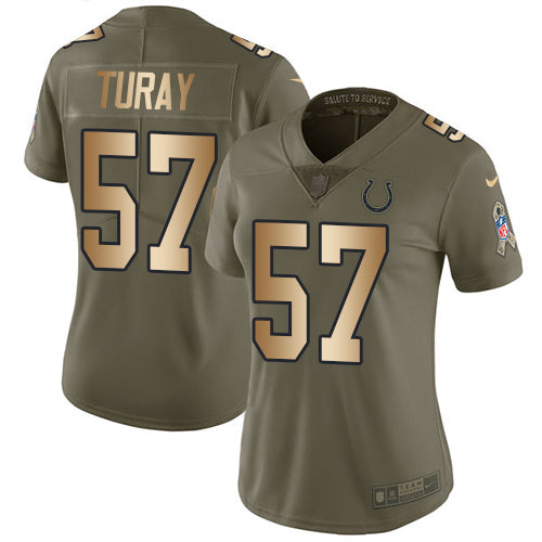 Nike Indianapolis Colts #57 Kemoko Turay Olive/Gold Women's Stitched NFL Limited 2017 Salute to Service Jersey Womens
