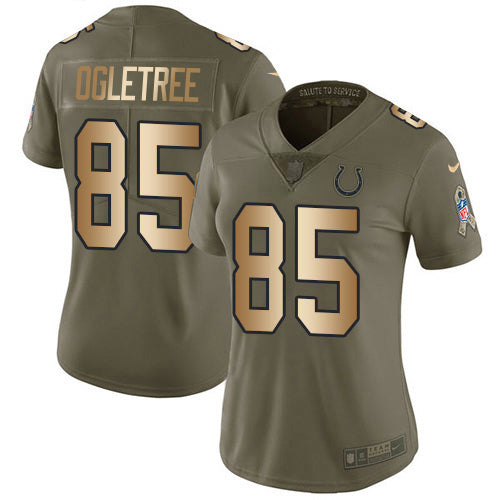 Nike Indianapolis Colts #85 Andrew Ogletree Olive/Gold Women's Stitched NFL Limited 2017 Salute To Service Jersey Womens