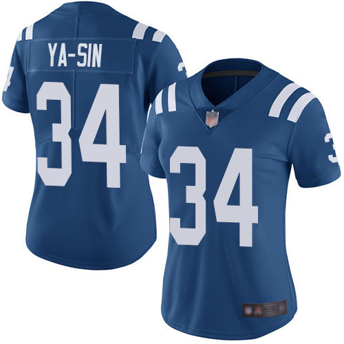 Nike Indianapolis Colts #34 Rock Ya-Sin Royal Blue Team Color Women's Stitched NFL Vapor Untouchable Limited Jersey Womens