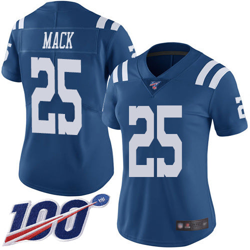 Nike Indianapolis Colts #25 Marlon Mack Royal Blue Women's Stitched NFL Limited Rush 100th Season Jersey Womens