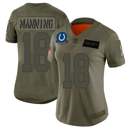 Nike Indianapolis Colts #18 Peyton Manning Camo Women's Stitched NFL Limited 2019 Salute to Service Jersey Womens