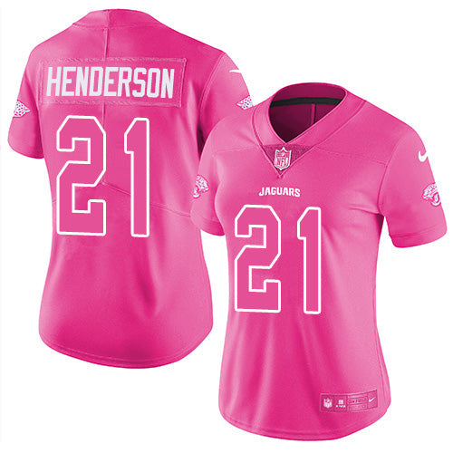 Nike Jacksonville Jaguars #21 C.J. Henderson Pink Women's Stitched NFL Limited Rush Fashion Jersey Womens
