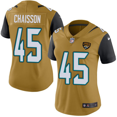 Nike Jacksonville Jaguars #45 K'Lavon Chaisson Gold Women's Stitched NFL Limited Rush Jersey Womens