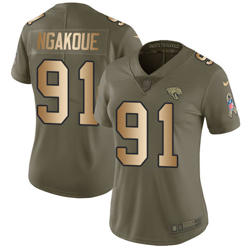 Nike Jacksonville Jaguars #91 Yannick Ngakoue Olive/Gold Women's Stitched NFL Limited 2017 Salute to Service Jersey Womens