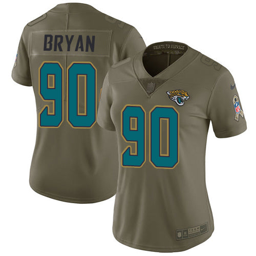 Nike Jacksonville Jaguars #90 Taven Bryan Olive Women's Stitched NFL Limited 2017 Salute to Service Jersey Womens