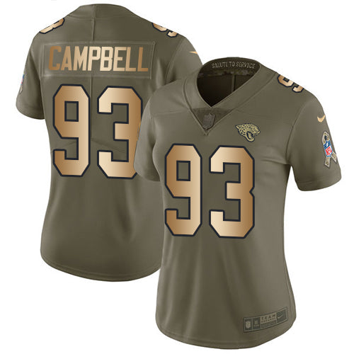 Nike Jacksonville Jaguars #93 Calais Campbell Olive/Gold Women's Stitched NFL Limited 2017 Salute to Service Jersey Womens