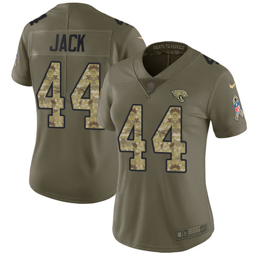Nike Jacksonville Jaguars #44 Myles Jack Olive/Camo Women's Stitched NFL Limited 2017 Salute to Service Jersey Womens