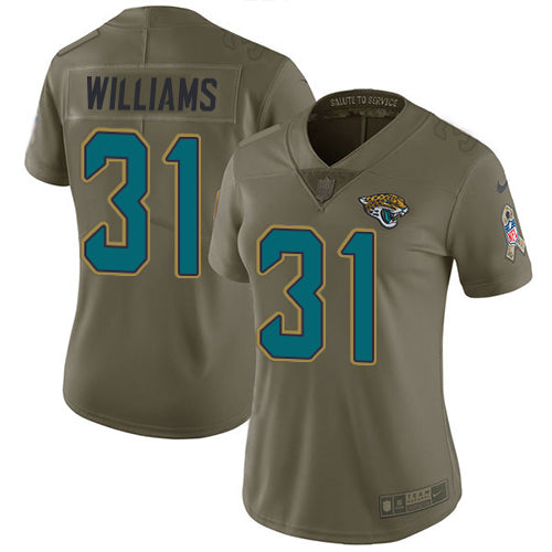 Nike Jacksonville Jaguars #31 Darious Williams Olive Women's Stitched NFL Limited 2017 Salute To Service Jersey Womens