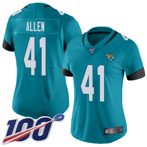 Nike Jacksonville Jaguars #41 Josh Allen Teal Green Alternate Women's Stitched NFL 100th Season Vapor Limited Jersey Womens