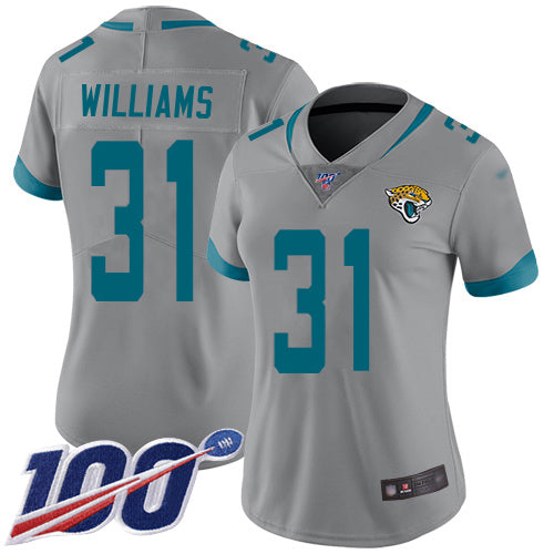 Nike Jacksonville Jaguars #31 Darious Williams Silver Women's Stitched NFL Limited Inverted Legend 100th Season Jersey Womens
