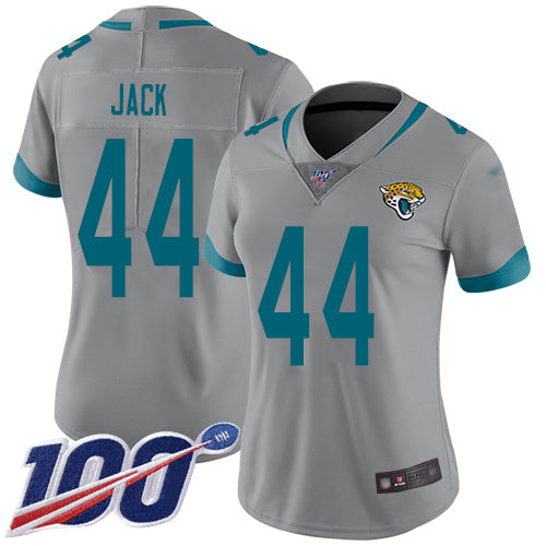 Nike Jacksonville Jaguars #44 Myles Jack Silver Women's Stitched NFL Limited Inverted Legend 100th Season Jersey Womens