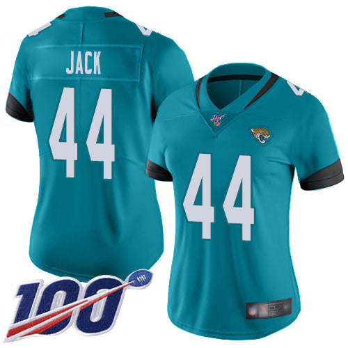 Nike Jacksonville Jaguars #44 Myles Jack Teal Green Alternate Women's Stitched NFL 100th Season Vapor Limited Jersey Womens