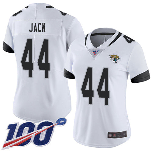 Nike Jacksonville Jaguars #44 Myles Jack White Women's Stitched NFL 100th Season Vapor Limited Jersey Womens