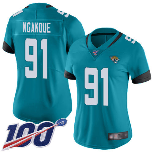 Nike Jacksonville Jaguars #91 Yannick Ngakoue Teal Green Alternate Women's Stitched NFL 100th Season Vapor Limited Jersey Womens