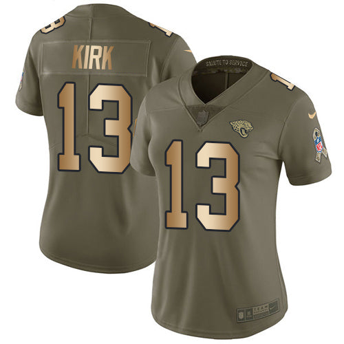Nike Jacksonville Jaguars #13 Christian Kirk Olive/Gold Women's Stitched NFL Limited 2017 Salute To Service Jersey Womens