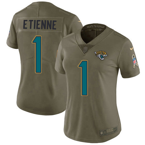 Nike Jacksonville Jaguars #1 Travis Etienne Olive Women's Stitched NFL Limited 2017 Salute To Service Jersey Womens