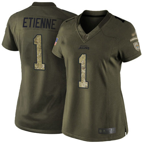 Nike Jacksonville Jaguars #1 Travis Etienne Green Women's Stitched NFL Limited 2015 Salute to Service Jersey Womens